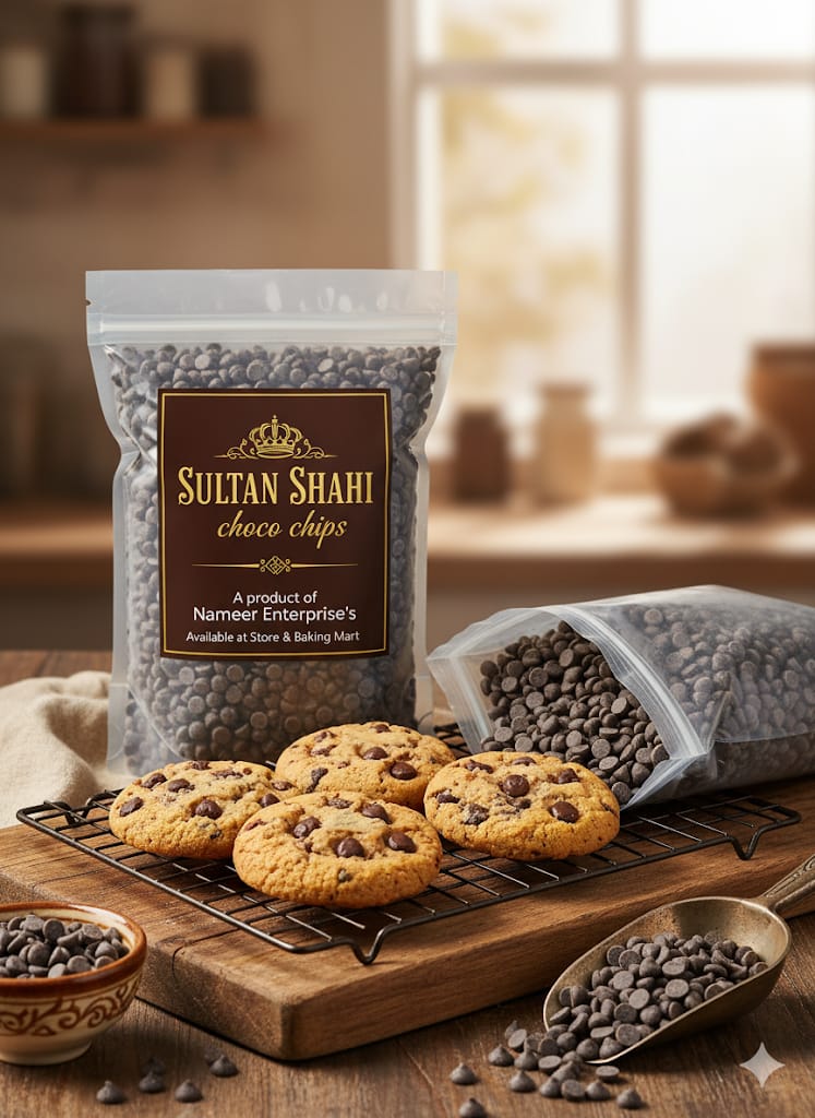 1kg Pouch Dark Chocolate Chips by Nameer Store & Baking Mart. Premium rich-flavored baking chips perfect for cake icing, cookies, brownies, and desserts.