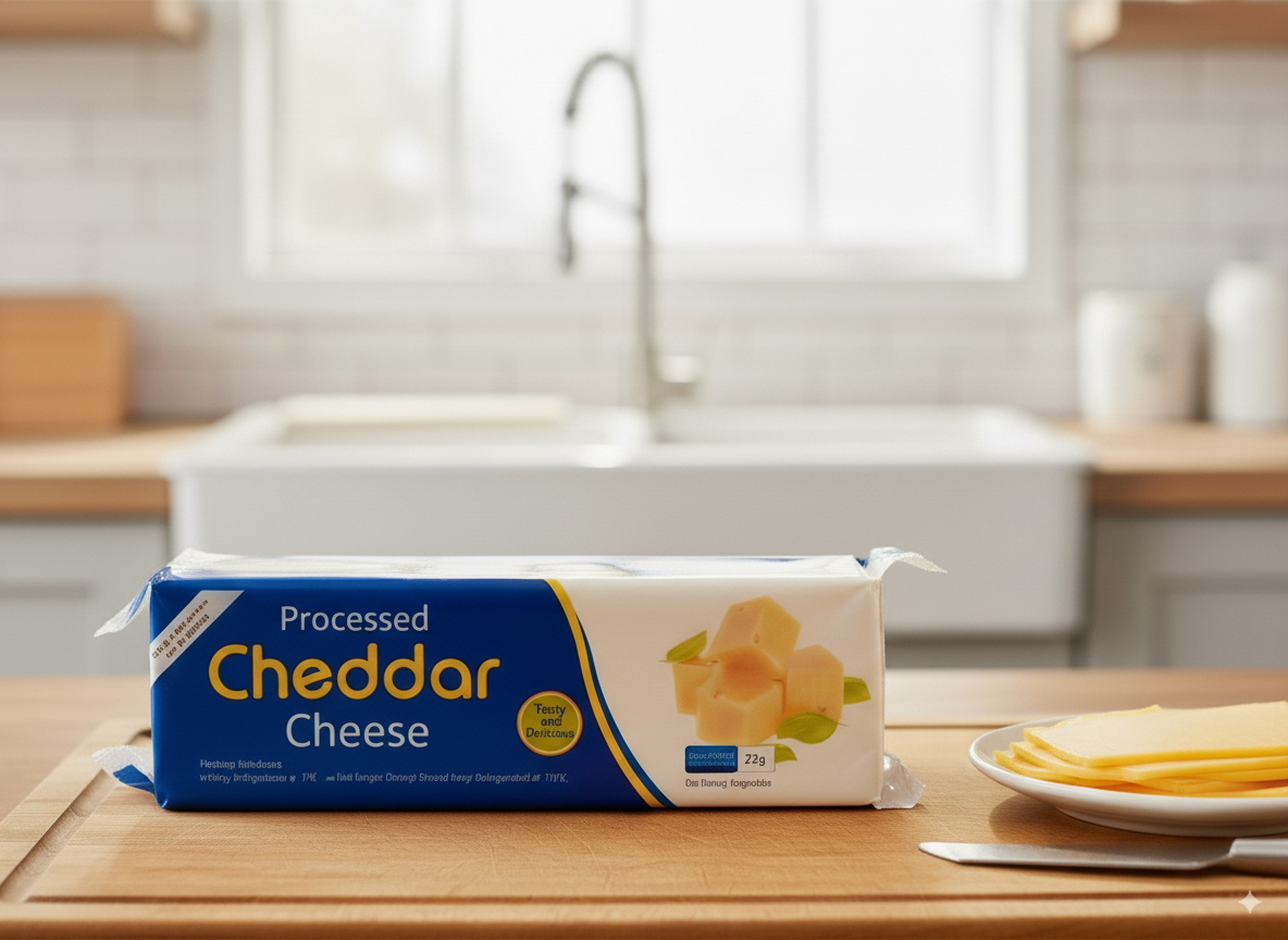 Cheddar Cheese Block 2kg – rich, creamy full-fat cheddar for slicing, shredding, melting, and cooking.