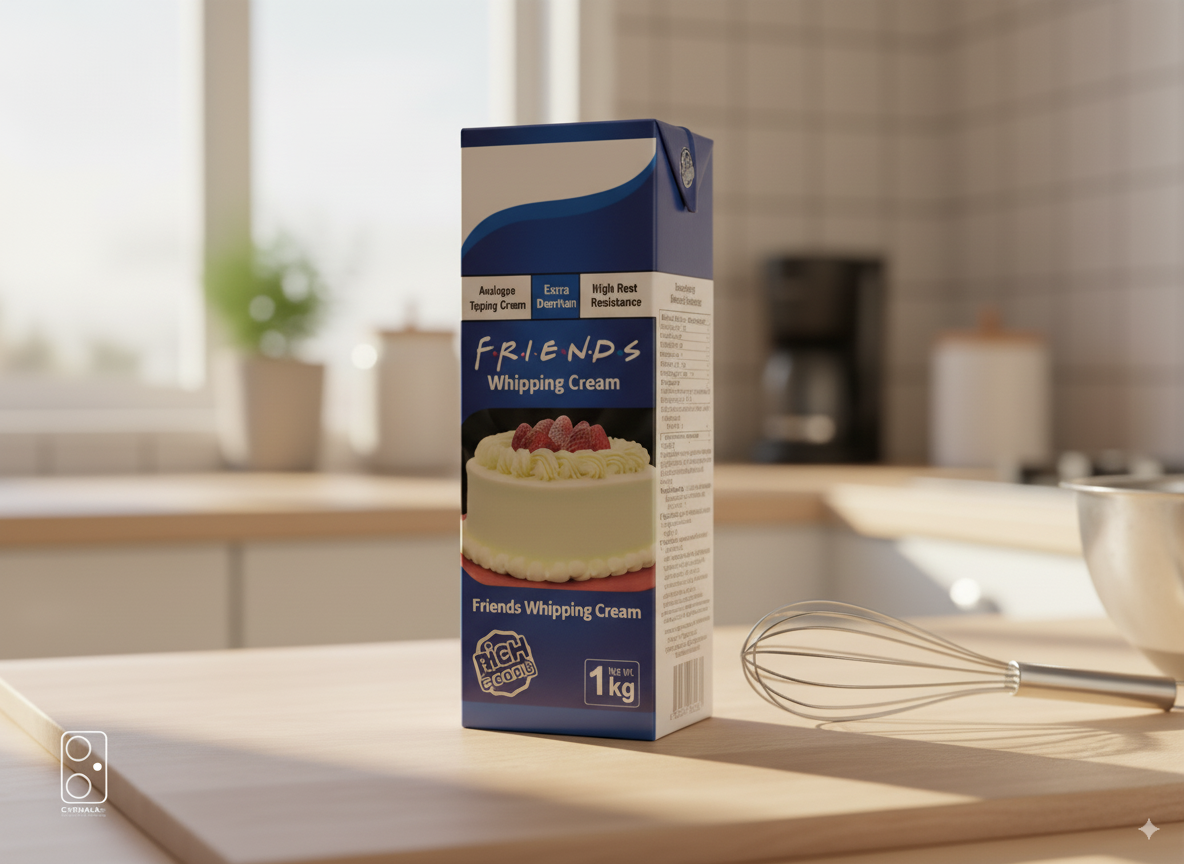 FRIENDS Whipping Cream 1kg – smooth, fluffy, and rich cream ideal for cakes, pastries, and desserts from Nameer Store.