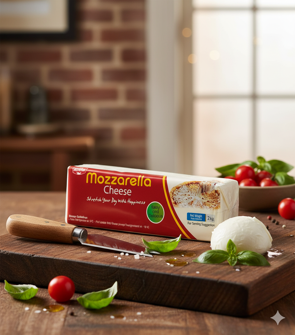 Mozzarella Cheese Block by Nameer Store & Baking Mart – fresh and creamy dairy cheese perfect for pizzas, burgers, pasta, and baking.