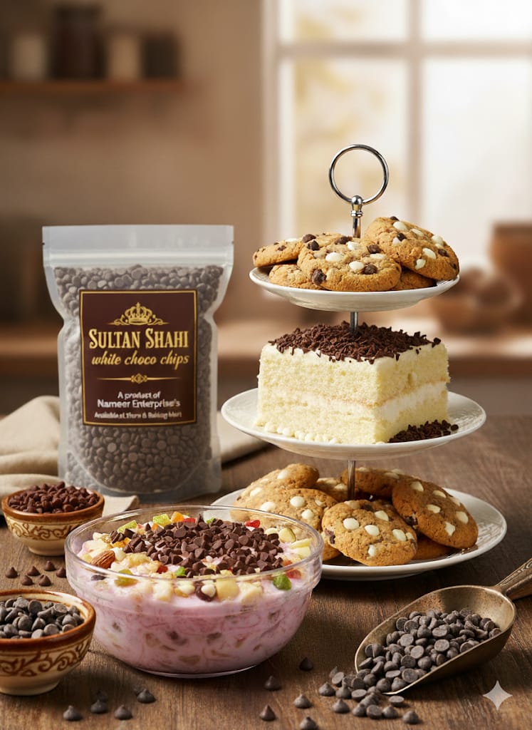1kg Pouch Dark Chocolate Chips by Nameer Store & Baking Mart. Premium rich-flavored baking chips perfect for cake icing, cookies, brownies, and desserts.