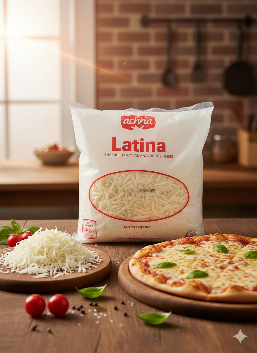 2kg Latina Shredded Partial Analogue Cheese by Nameer Store & Baking Mart. Ready-to-use pre-shredded cheese ideal for pizzas, pasta, burgers, sandwiches, and baked dishes.