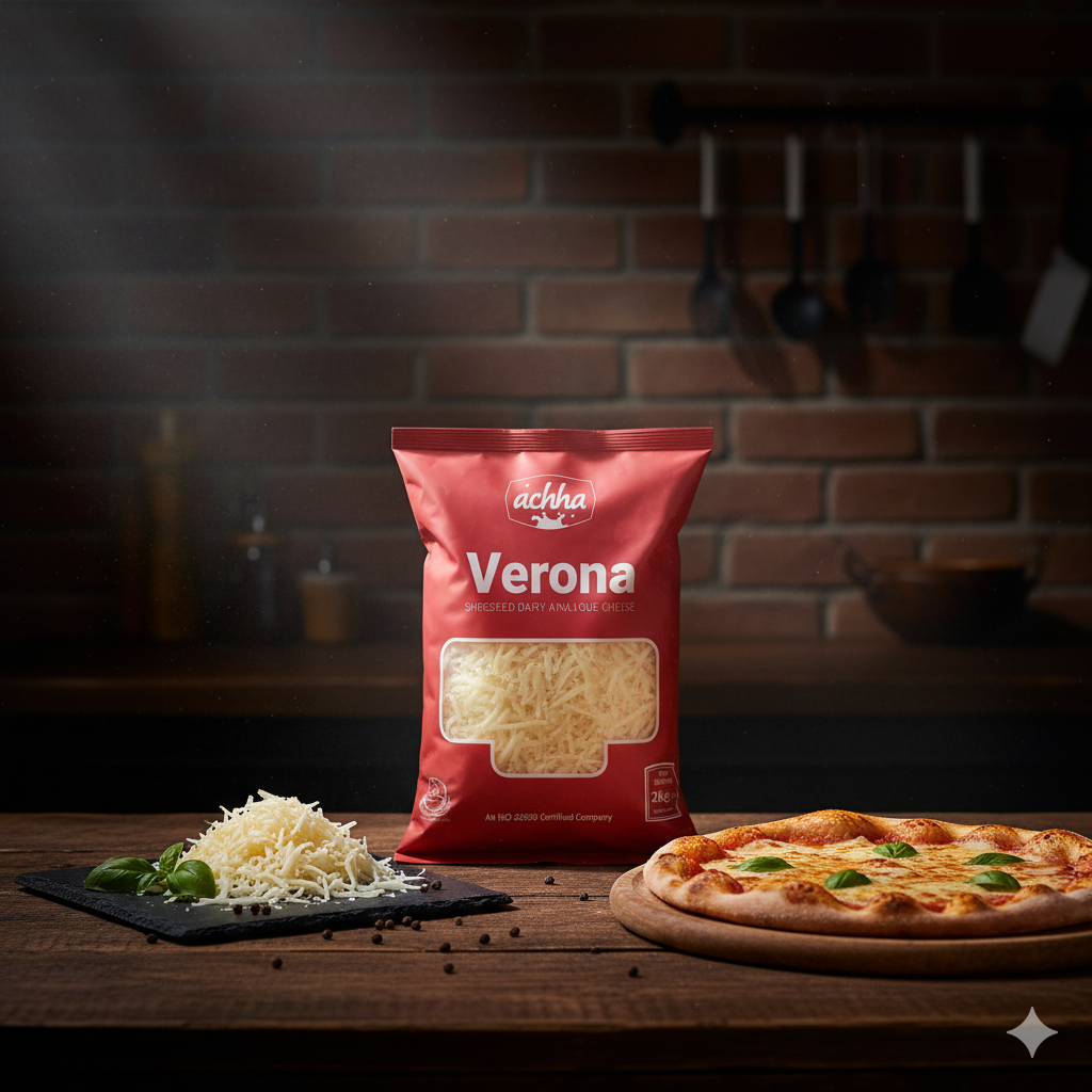 2kg Verona Shredded Dairy Analogue Cheese by Nameer Store & Baking Mart. Ready-to-use pre-shredded cheese perfect for pizzas, pasta, burgers, sandwiches, and baked dishes.