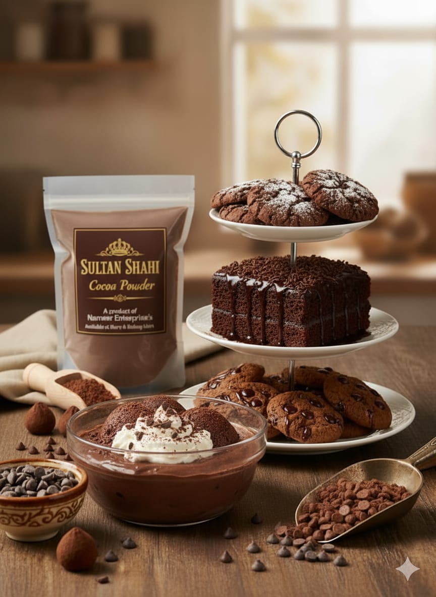 Cocoa Powder – Rich and Natural by Nameer Store & Baking Mart. Premium-quality cocoa powder for baking cakes, brownies, cookies, and desserts with deep flavor and smooth texture.