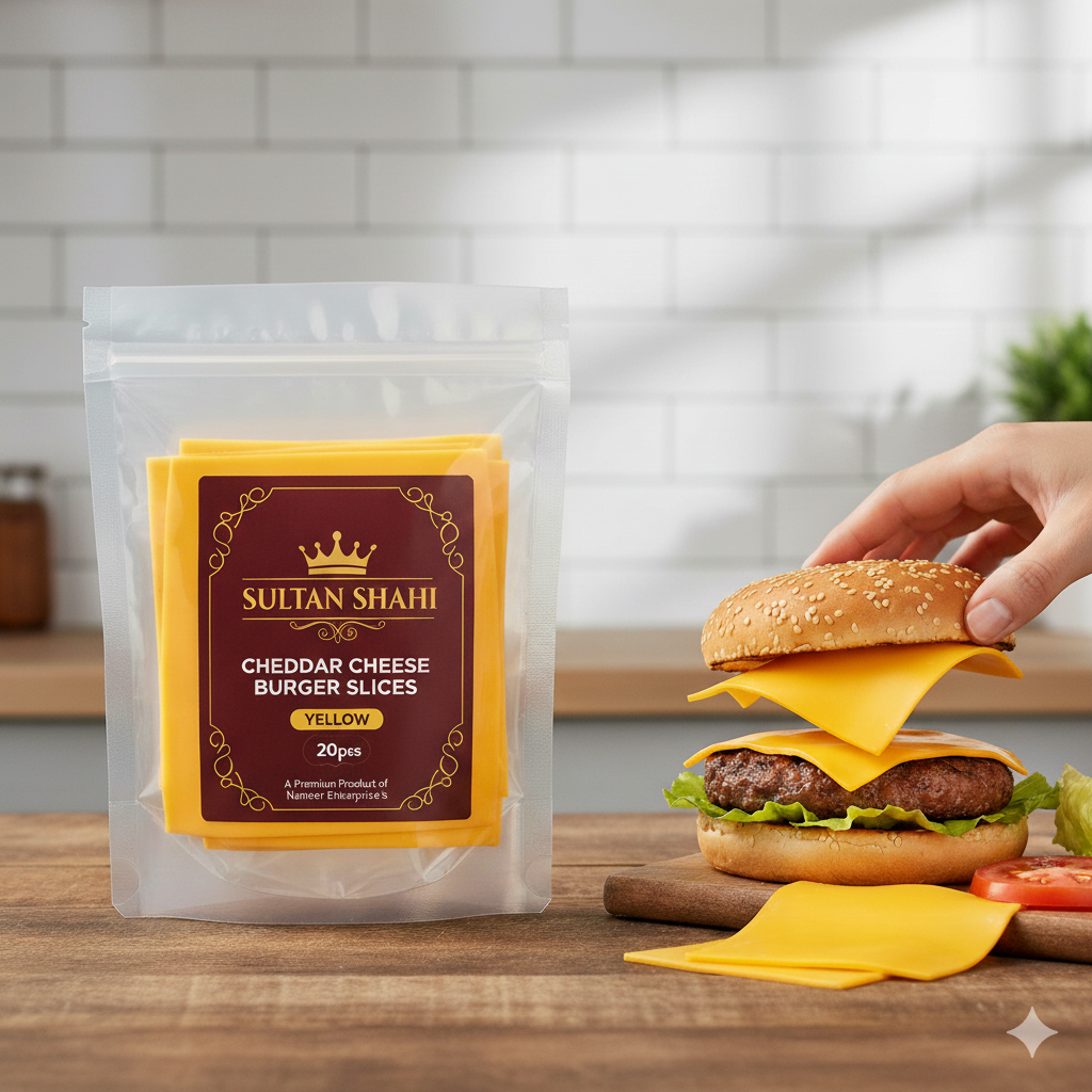 Burger Cheese Slices Yellow – Rich & Cheddar-Flavoured Cheese
