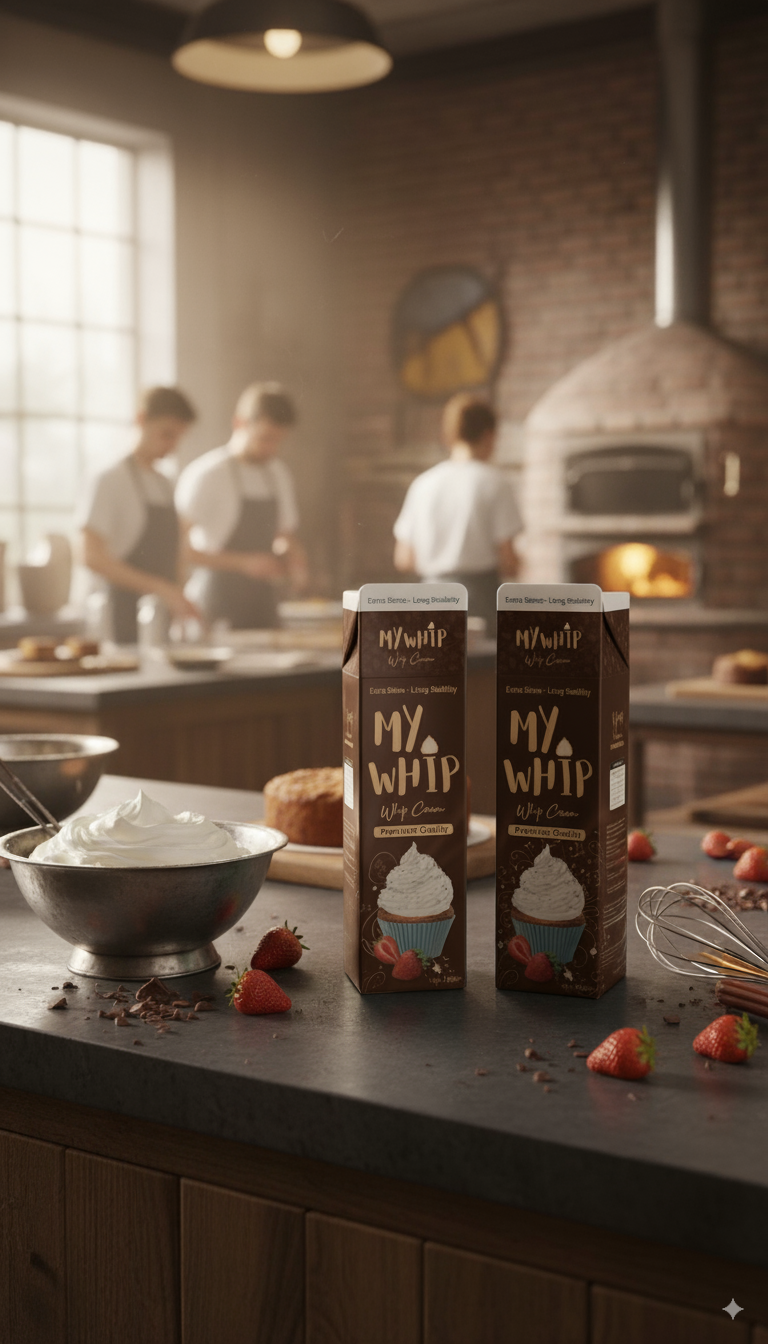 My Whip Cream 1kg – smooth, fluffy whipping cream ideal for cakes, pastries, mousses, and desserts by Nameer Store & Baking Mart.