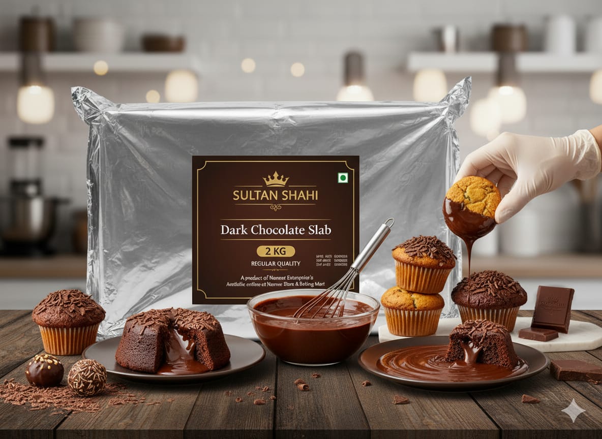 Regular Dark Chocolate Bar Slab by Nameer Store & Baking Mart. Premium baking and decoration chocolate ideal for ganache, brownies, truffles, and cake coating with rich flavor and smooth melt.