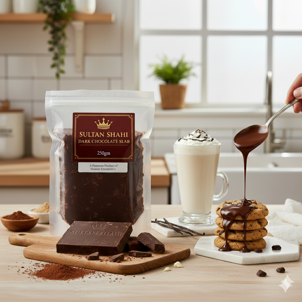 Regular Dark Chocolate Bar Slab by Nameer Store & Baking Mart. Premium baking and decoration chocolate ideal for ganache, brownies, truffles, and cake coating with rich flavor and smooth melt.