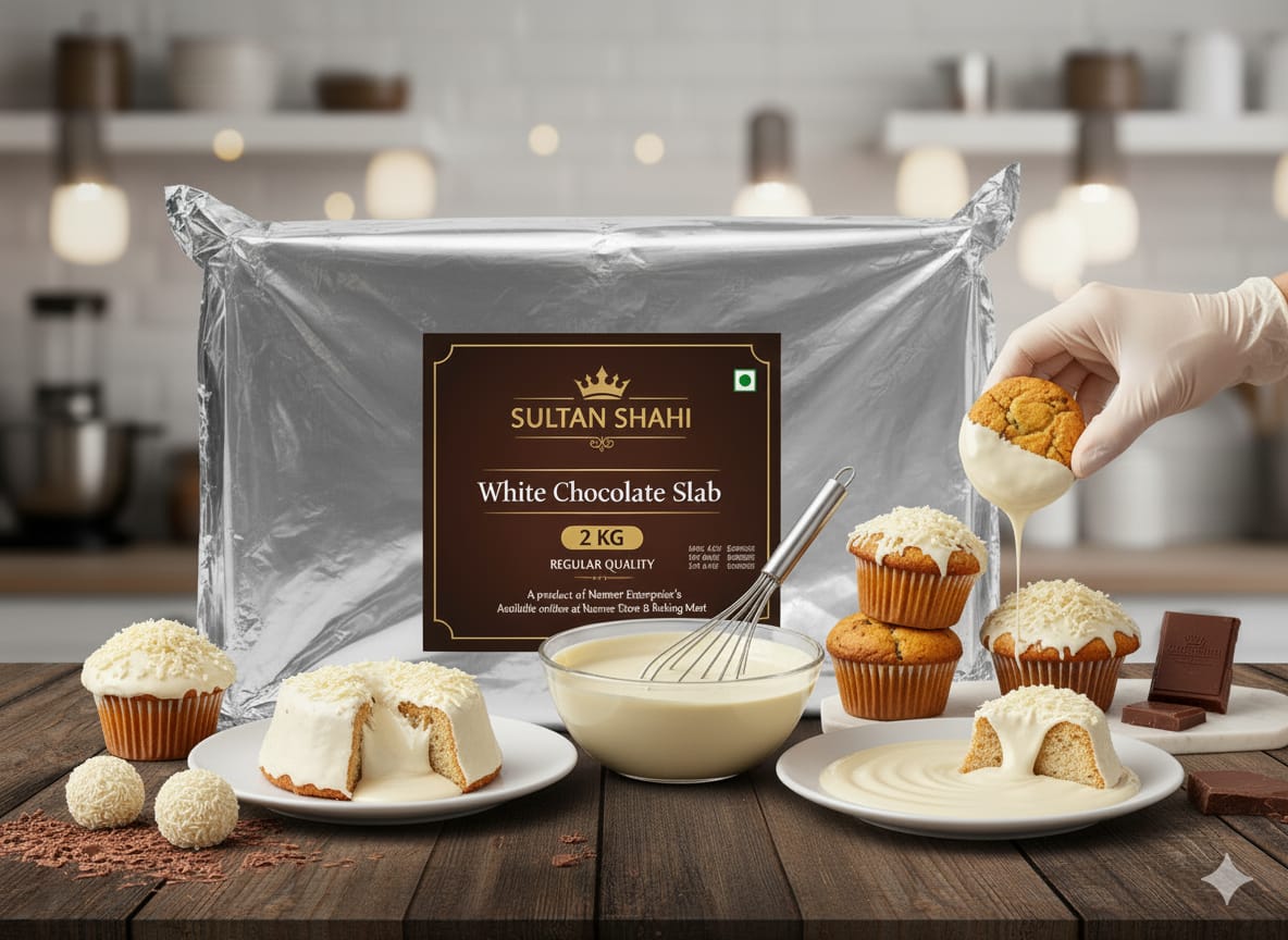 Regular White Chocolate Bar Slab by Nameer Store & Baking Mart. Premium baking and decoration chocolate perfect for ganache, cake coating, truffles, and desserts.