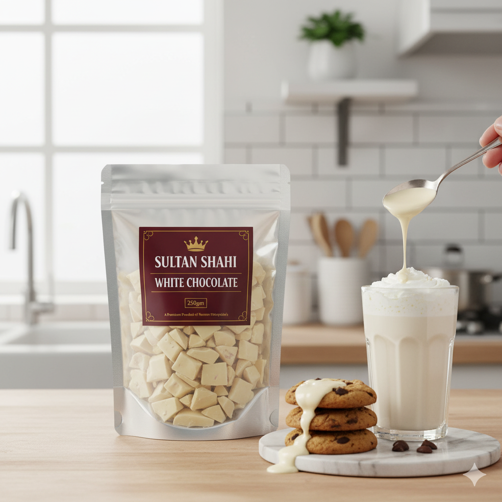 Regular White Chocolate Bar Slab by Nameer Store & Baking Mart. Premium baking and decoration chocolate perfect for ganache, cake coating, truffles, and desserts.