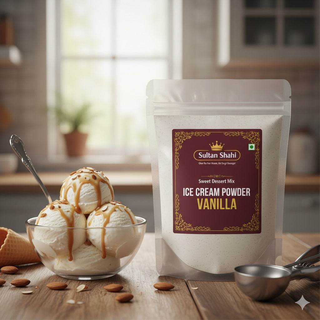 Sultan Shahi Sweet Dessert Mix – Vanilla Ice Cream Powder by Nameer Store & Baking Mart. Smooth, rich, and creamy vanilla ice cream mix for easy homemade desserts.